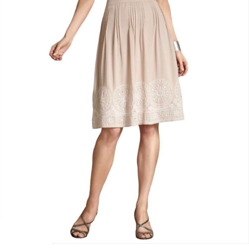 Boho vibe Chicos  poly organza embroidered A-line mid length skirt